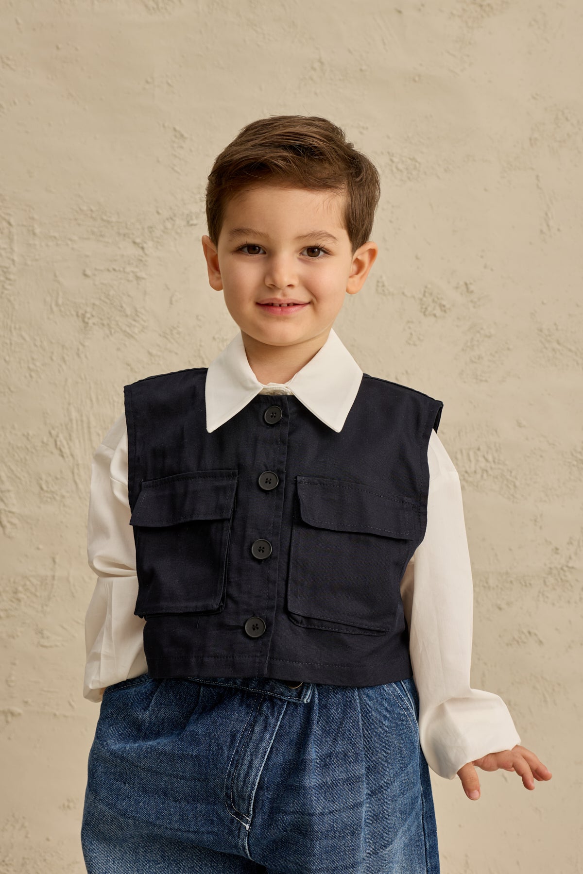 Oversize Yelek Gömlek Takım Lacivert