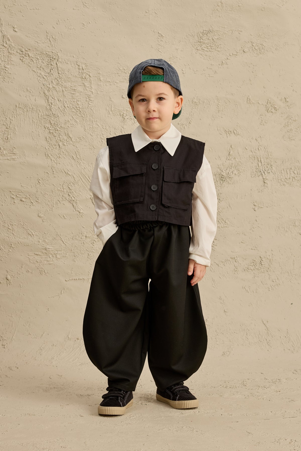 Oversize Yelek Gömlek Takım Siyah