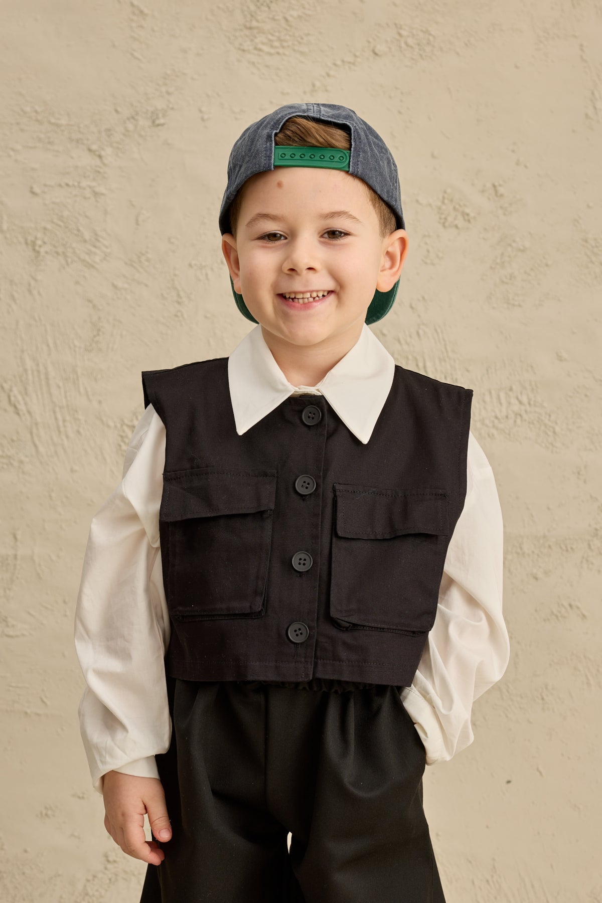 Oversize Yelek Gömlek Takım Siyah