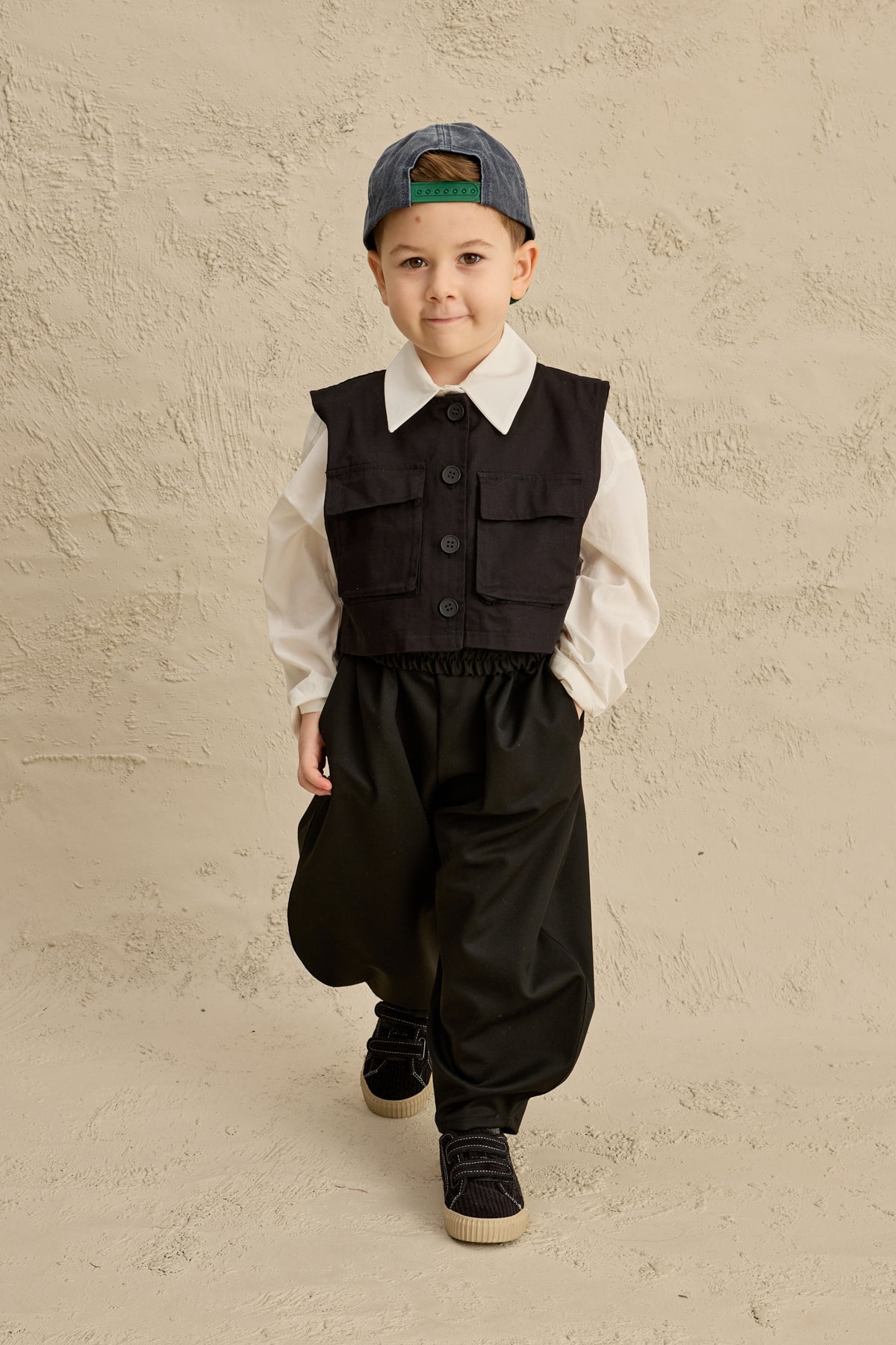 Oversize Yelek Gömlek Takım Siyah