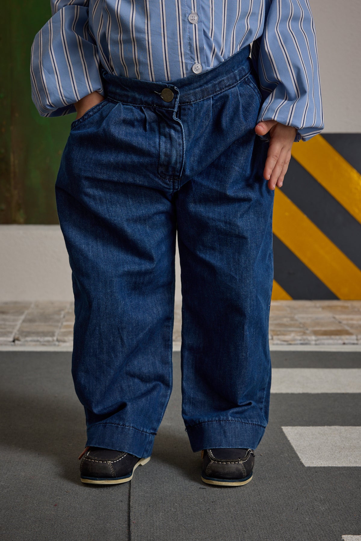 Palazzo Denim Pantolon Koyu Mavi