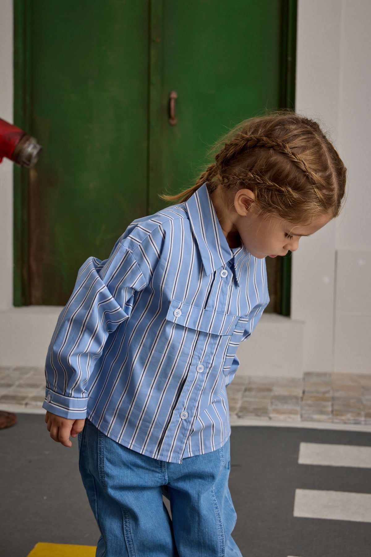 Pat Detaylı Çizgili Gömlek Mavi