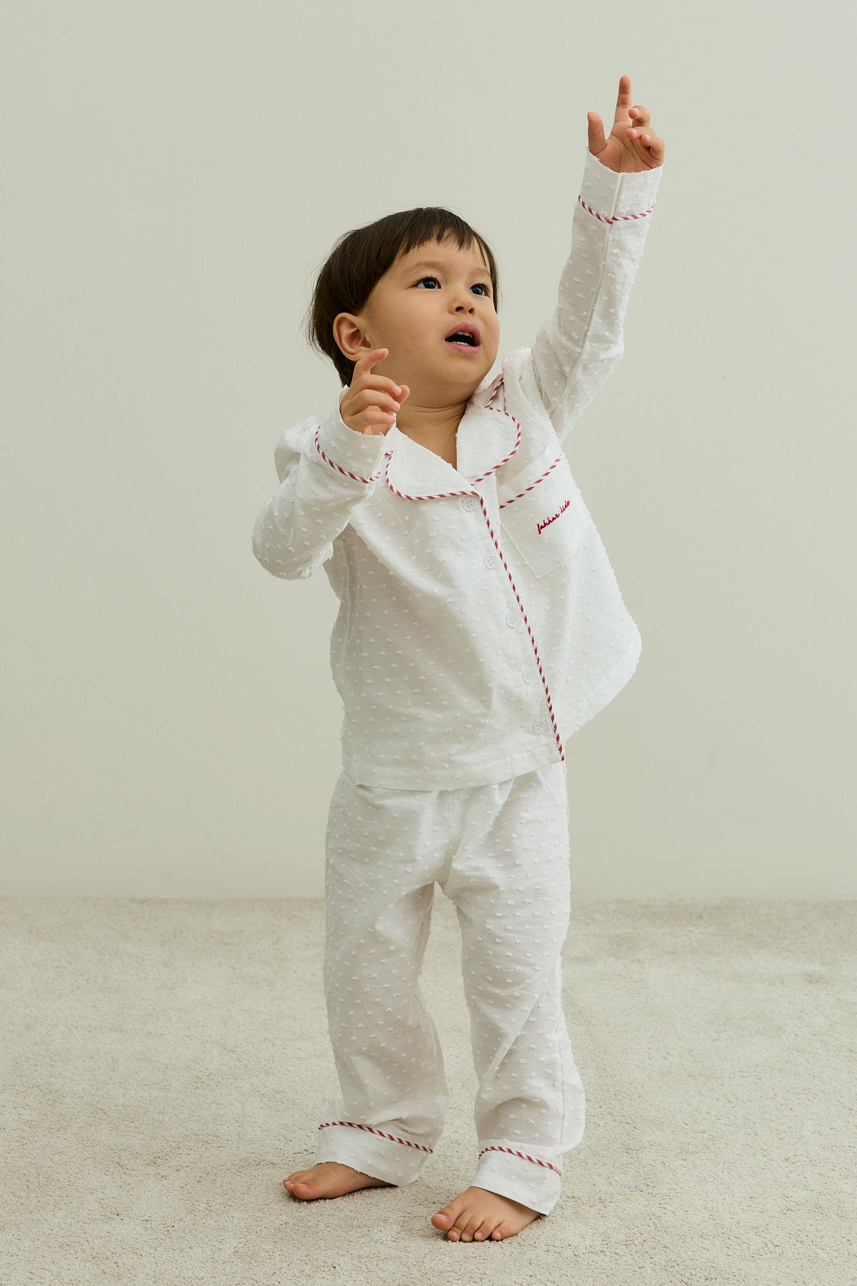 Ponponlu Pamuk Pijama Takımı Ekru