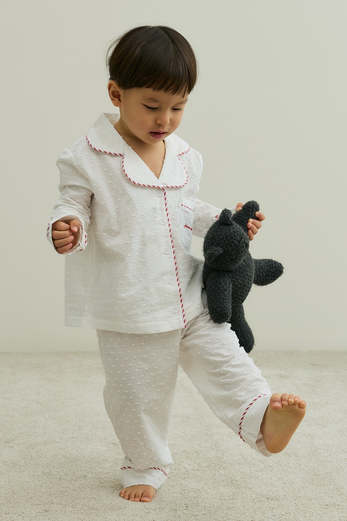 Ponponlu Pamuk Pijama Takımı Ekru