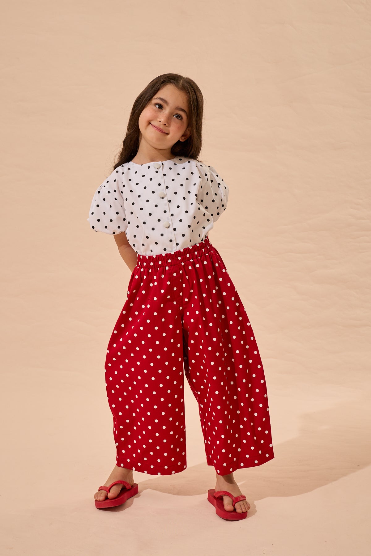 Puantiye Barrel Pantolon Kırmızı