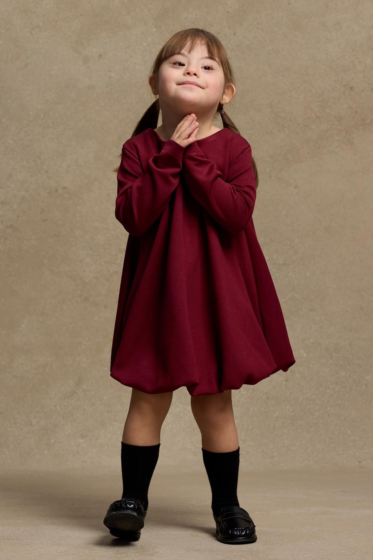 Soft Modal Balon Elbise Bordo