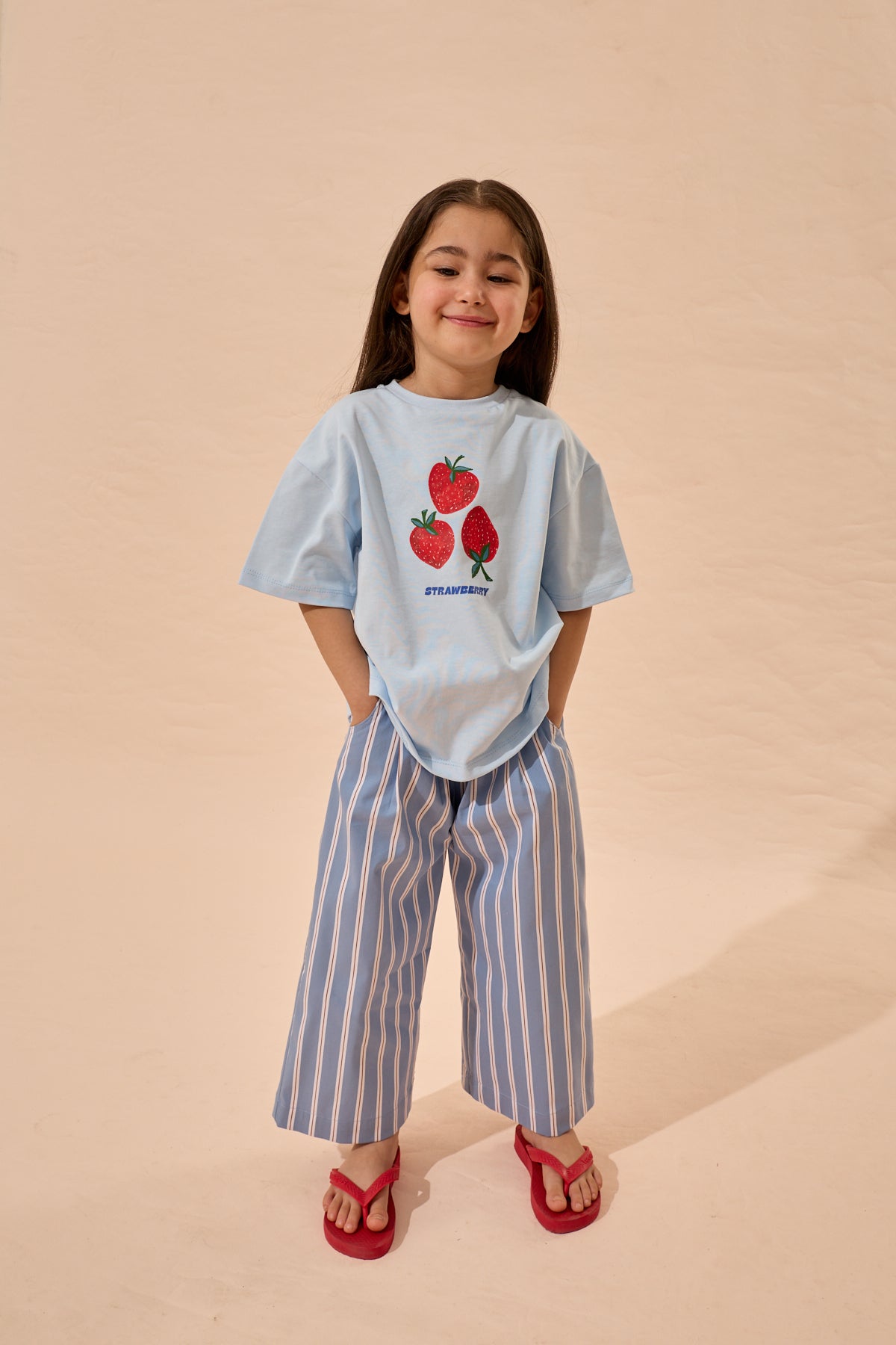 Strawberry Baskı Oversize Pamuk Tişört Mavi