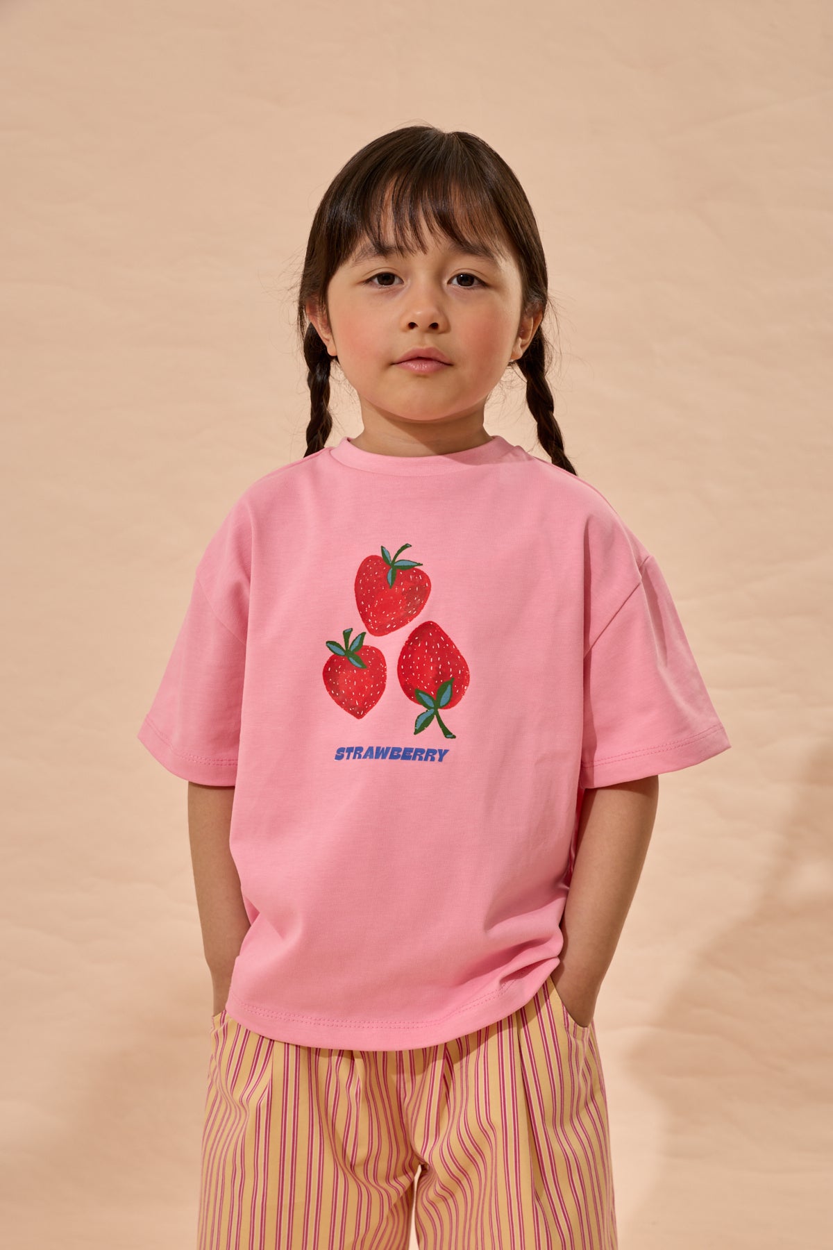 Strawberry Baskı Oversize Pamuk Tişört Pembe