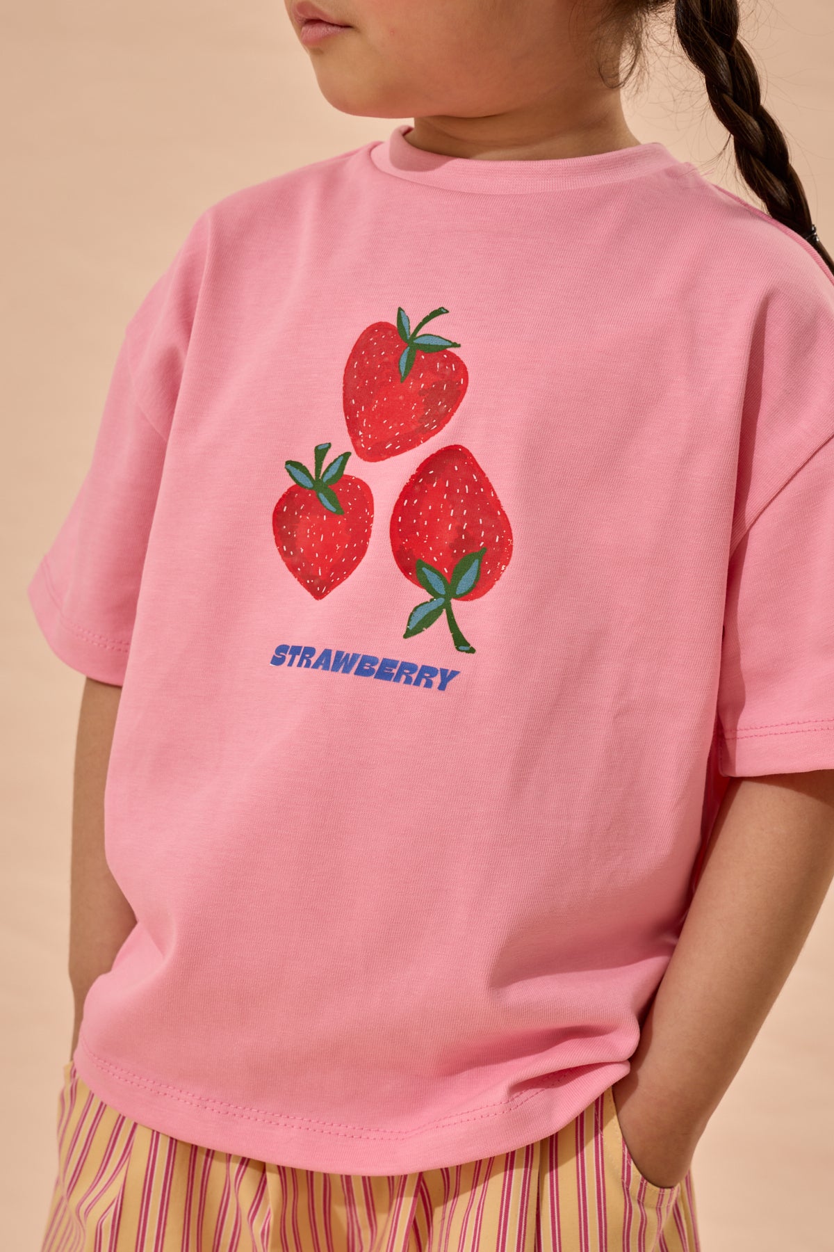 Strawberry Baskı Oversize Pamuk Tişört Pembe