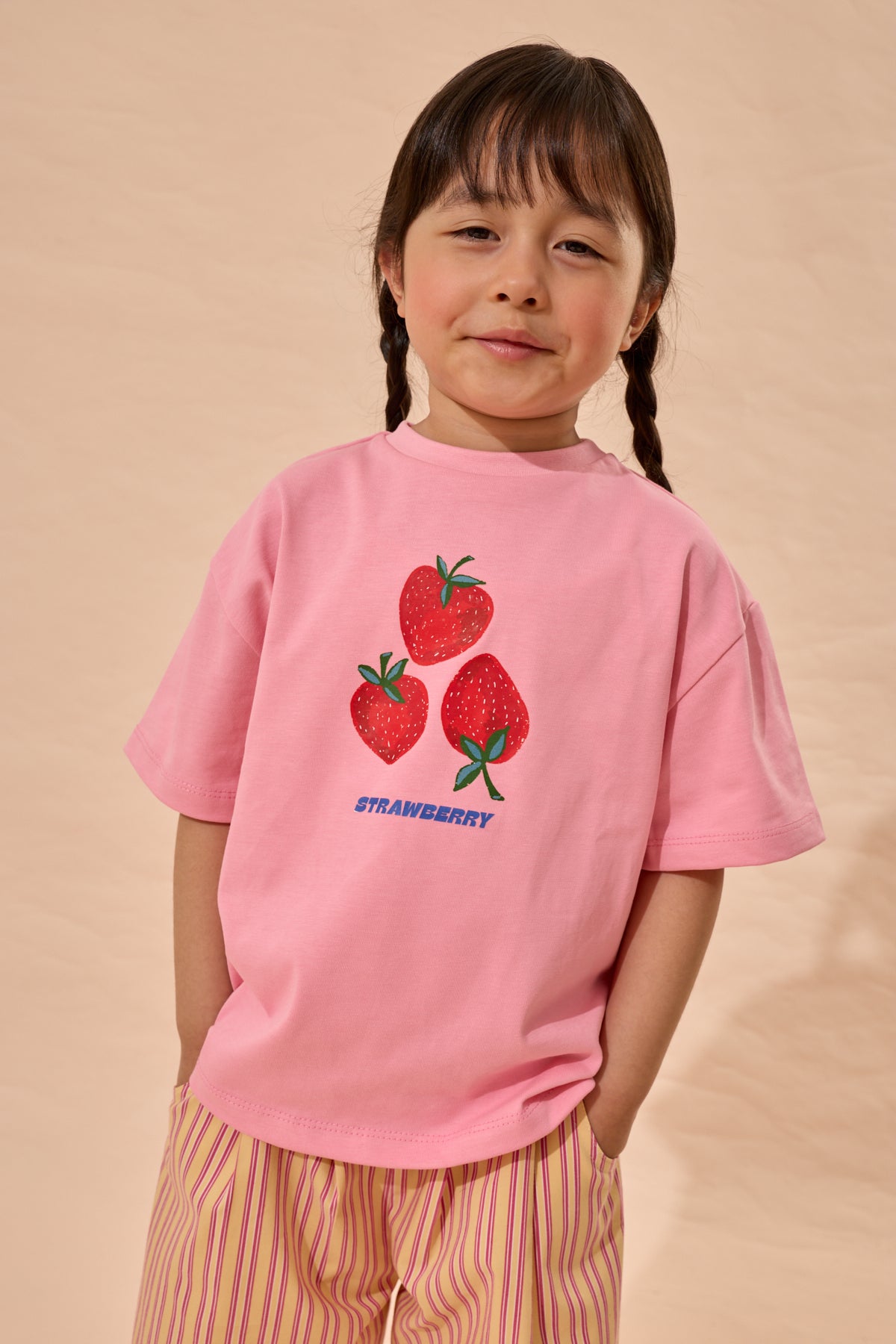 Strawberry Baskı Oversize Pamuk Tişört Pembe