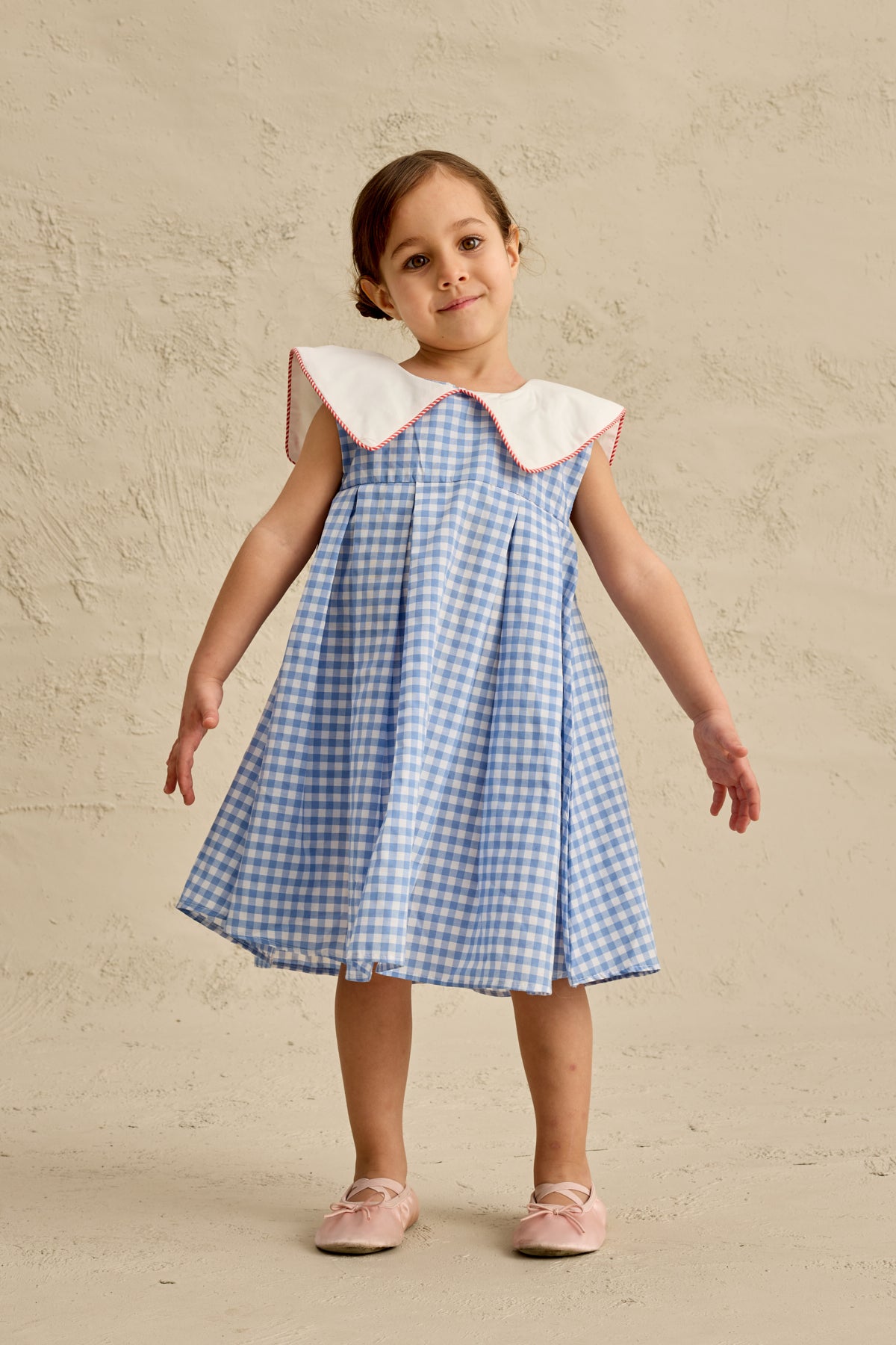 V Yakalı Desenli Elbise Pötikare Mavi