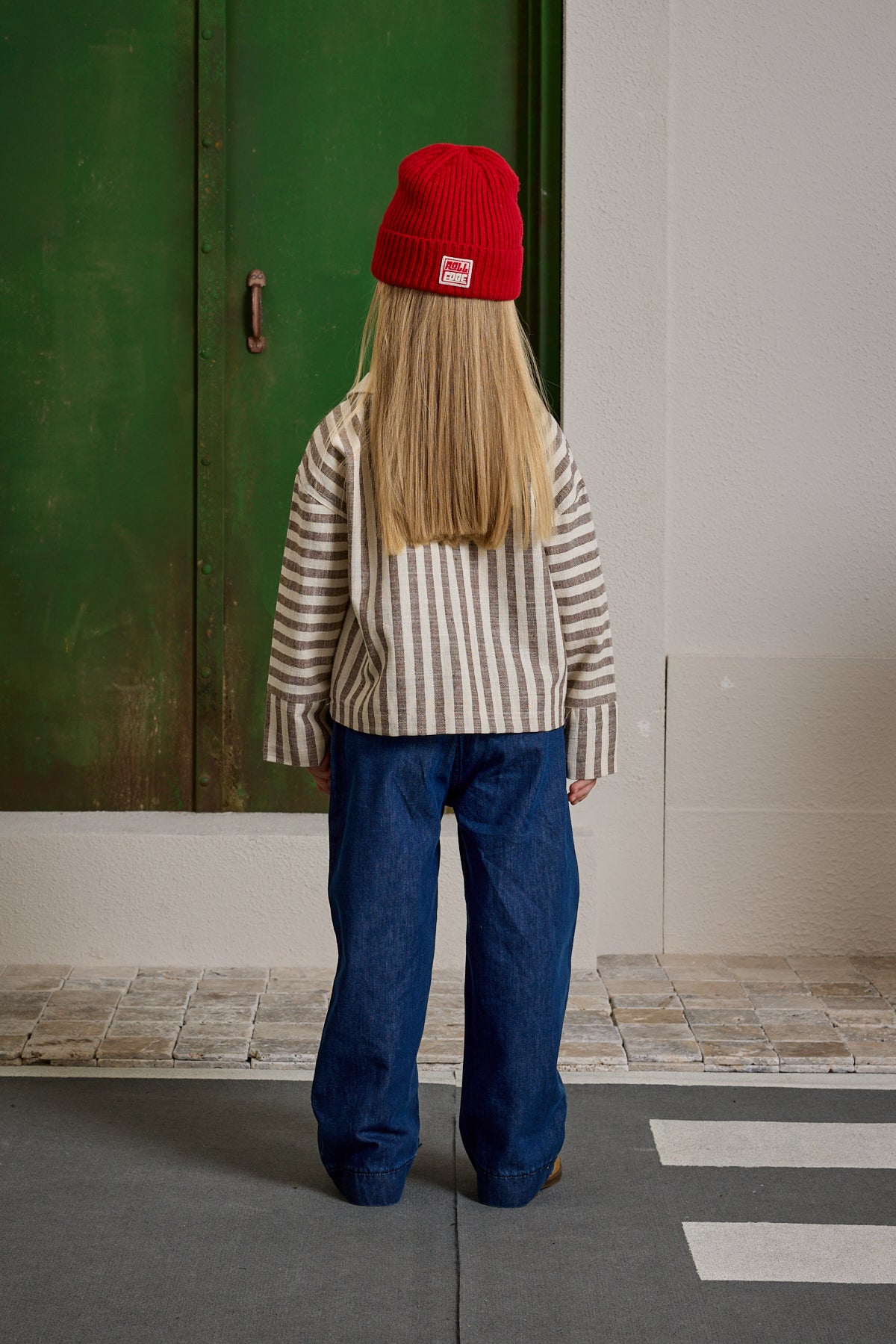 Yakalı Çizgili Ceket Bej